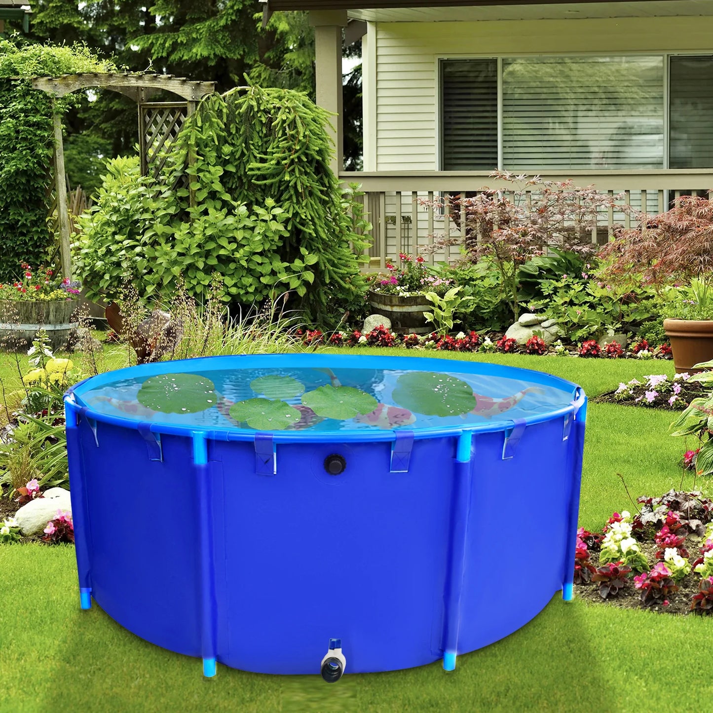 Portable Foldable PVC Fish Pond With Metal Frame Stand