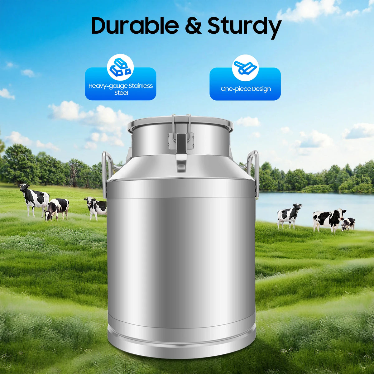 Bymaocar Stainless Steel Milk Can With Triple Locking Lids