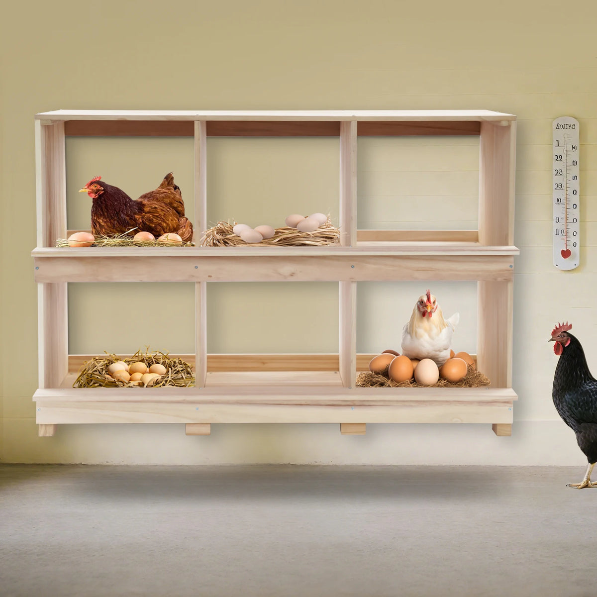 Six Compartment Wooden Chicken Nesting Box For Backyard Poultry