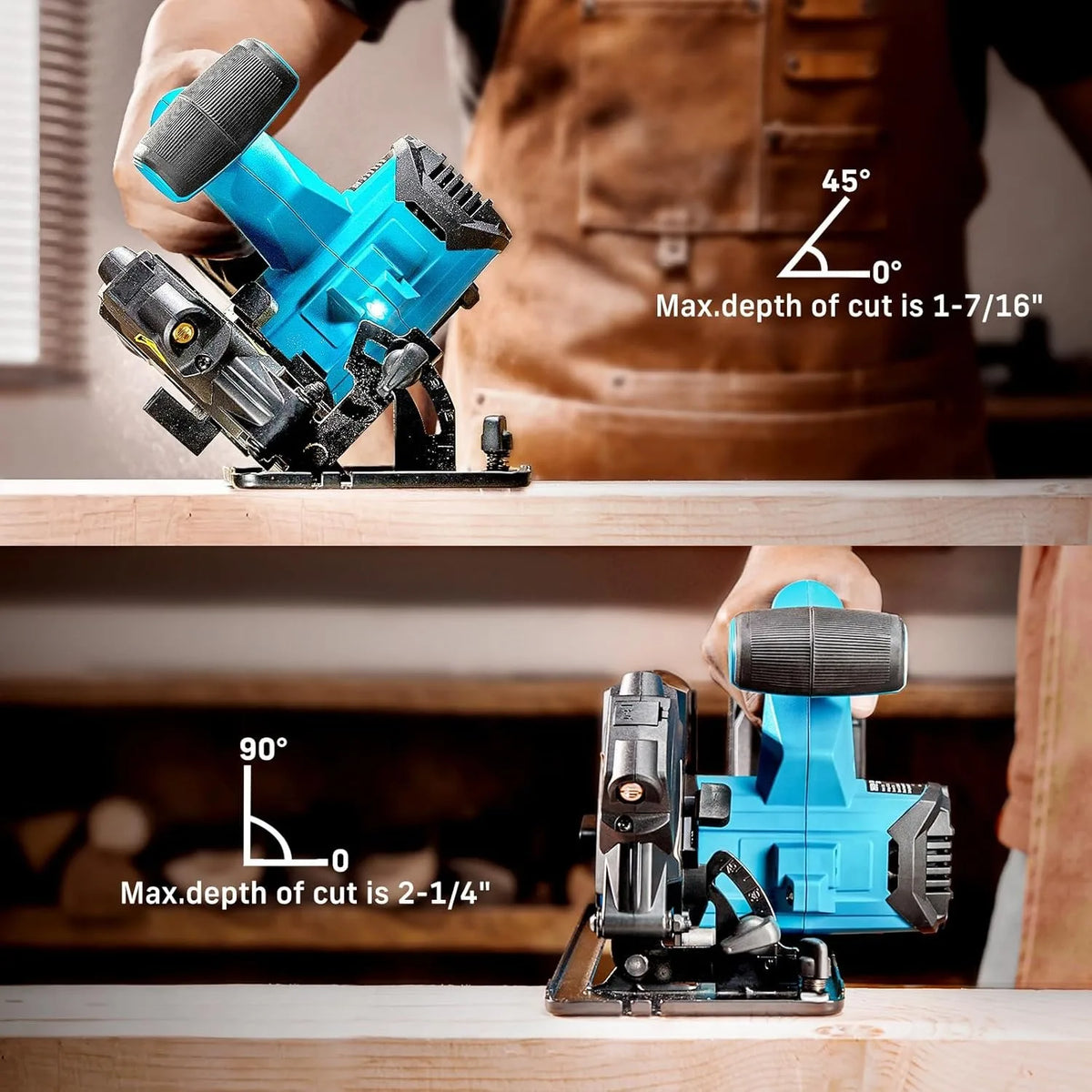 Seesii Cordless Circular Saw With Two Included Batteries For Woodworking