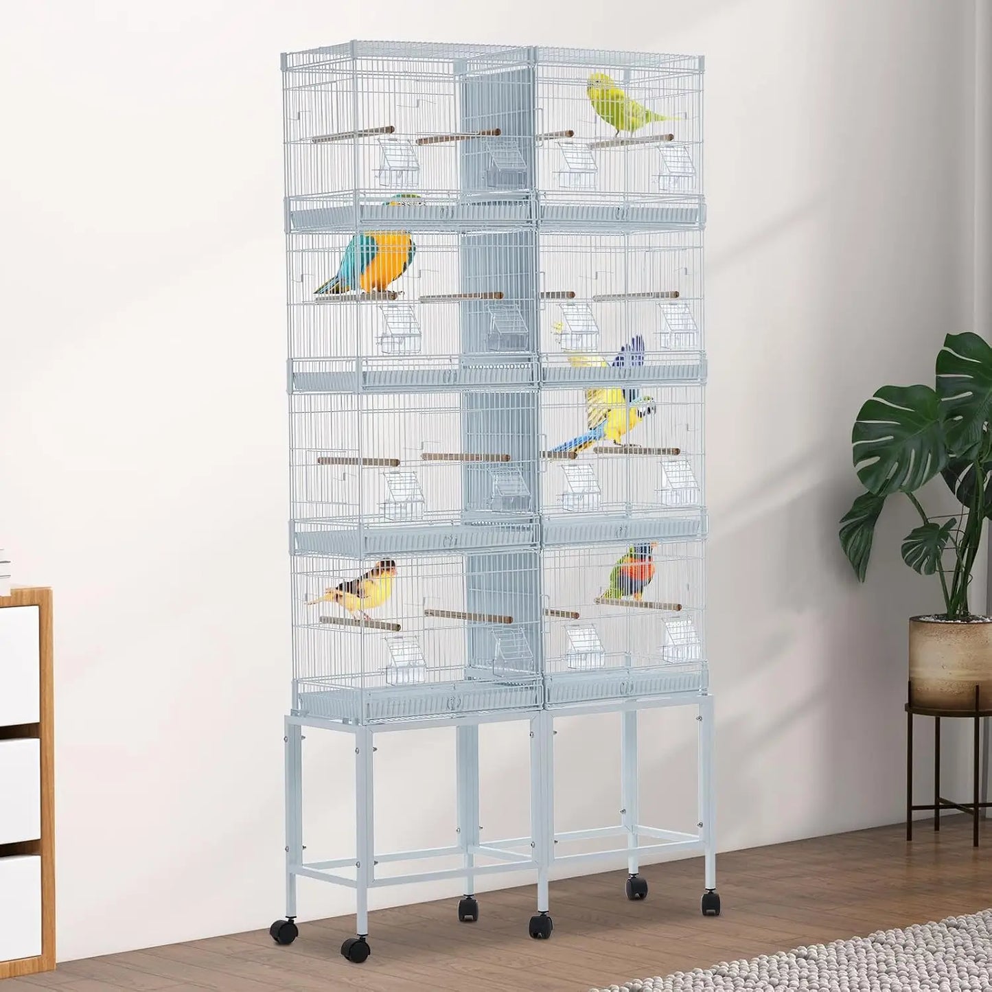 Stackable Iron Bird Cage With Storage Shelf And Locking Casters