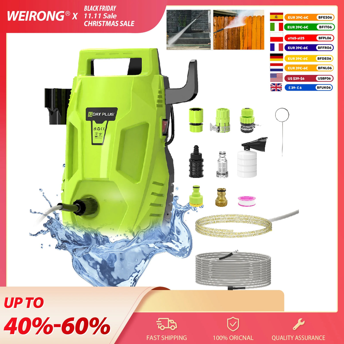 DayPlus High Pressure Electric Washer For Patio Cleaning