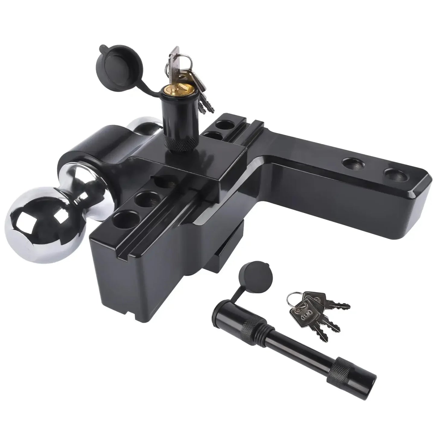 AP03 Black Adjustable Trailer Hitch Fits 2" Receiver, 6" Drop/Rise Aluminum Drop Hitch -12,500 LBS for Heavy Trucks