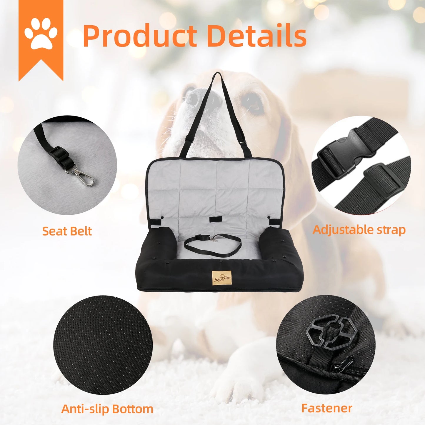 Borwart Portable Pet Car Seat Bed With Waterproof Safety Belt