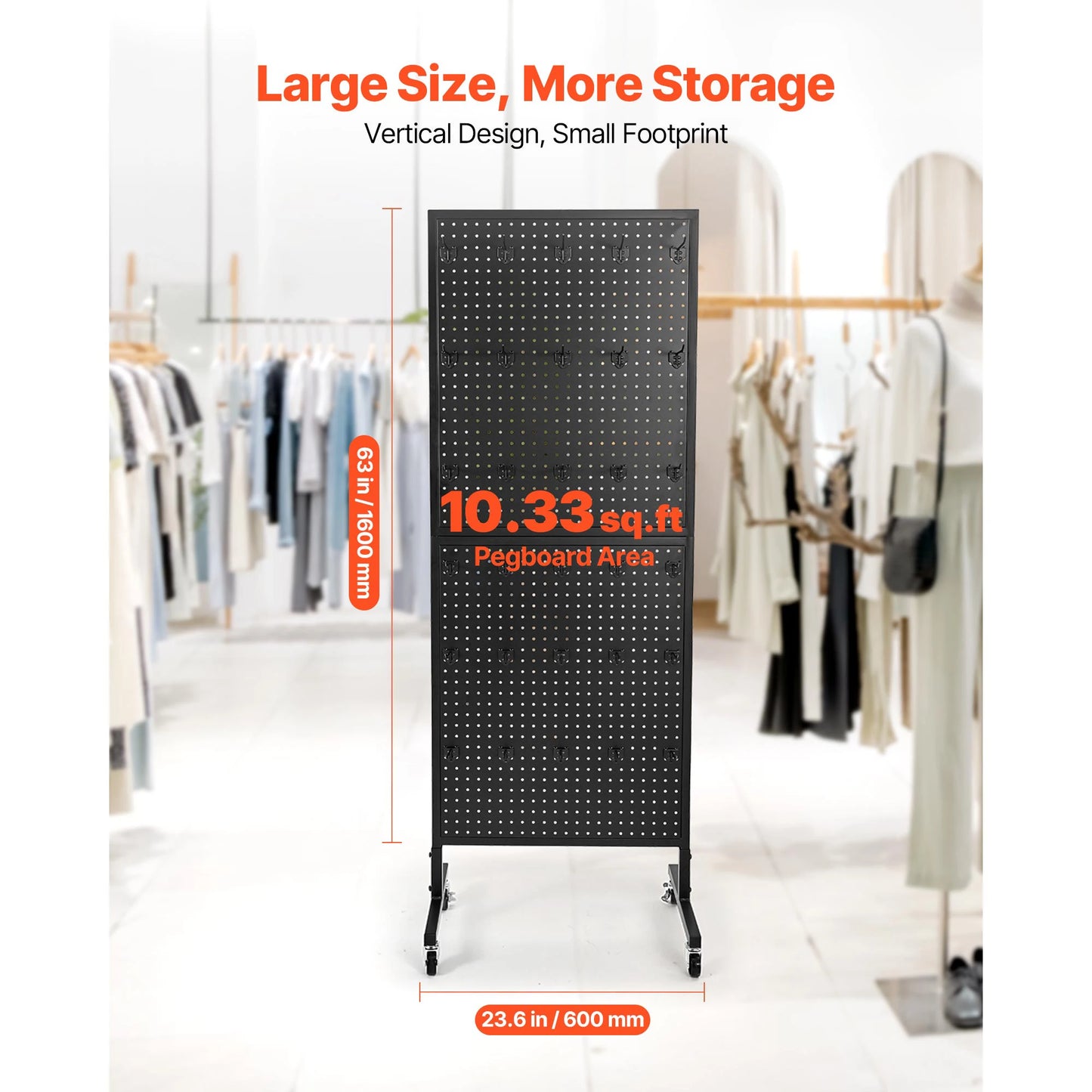 SucceBuy Steel Standing Pegboard Display Rack With Hooks And Wheels