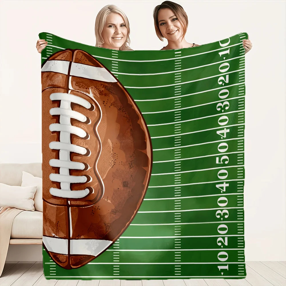 Football Field Numbers Printed Flannel Throw Blanket