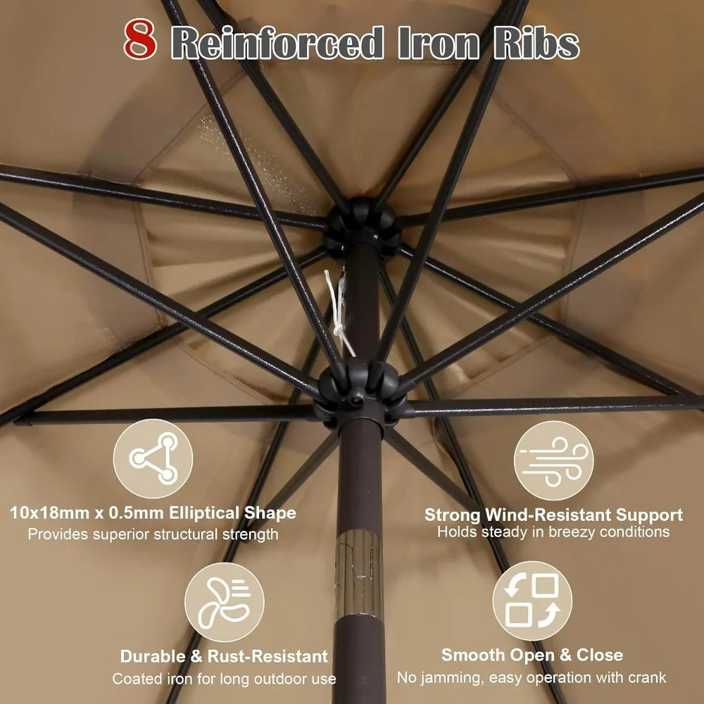 Durable 9-Foot Patio Umbrella with 8 Ribs, Tilt and Crank Lift