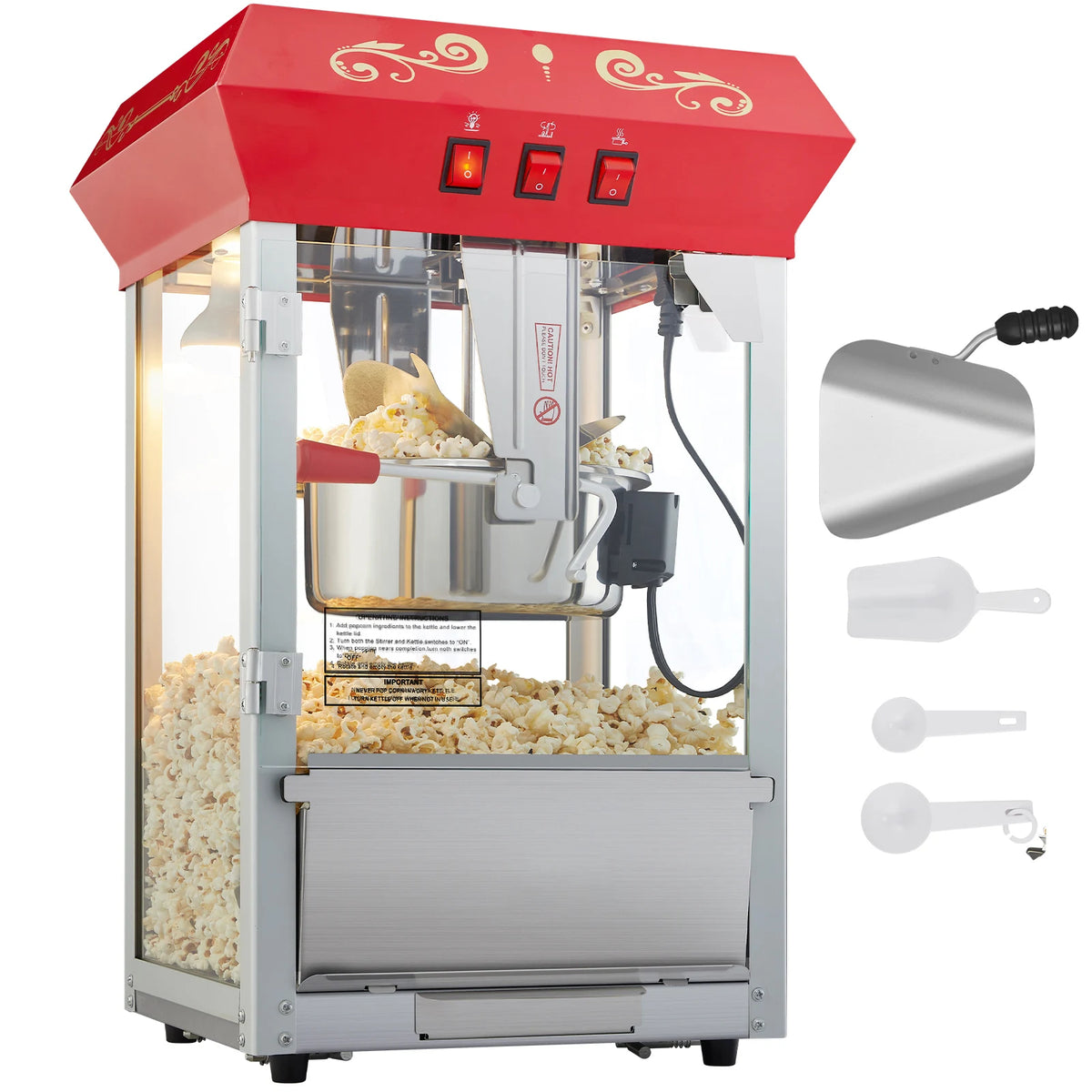 SucceBuy 8 12Oz Popcorn MakerPopcorn Popper Machine Kettle Makes Countertop Popcorn Maker with Tempered Glass