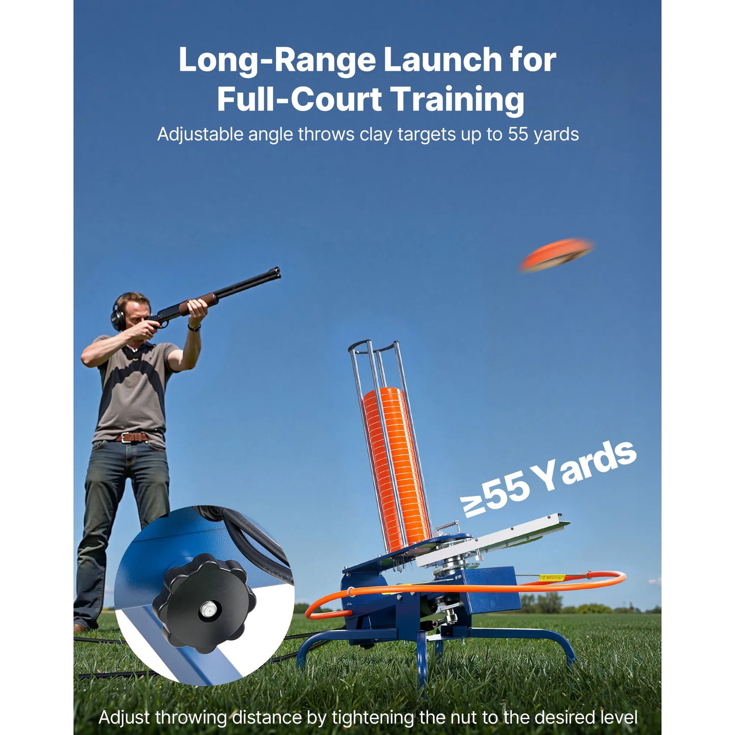 SucceBuy Clay Target Thrower Max 28/50 Clays Pigeon Thrower with Adjustable Angle & Foot Pedal for Clay Throwing Shooting Sports
