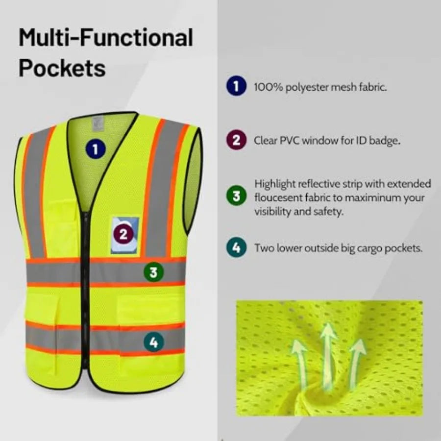High Visibility Mesh Safety Vest With Reflective Strips For Work