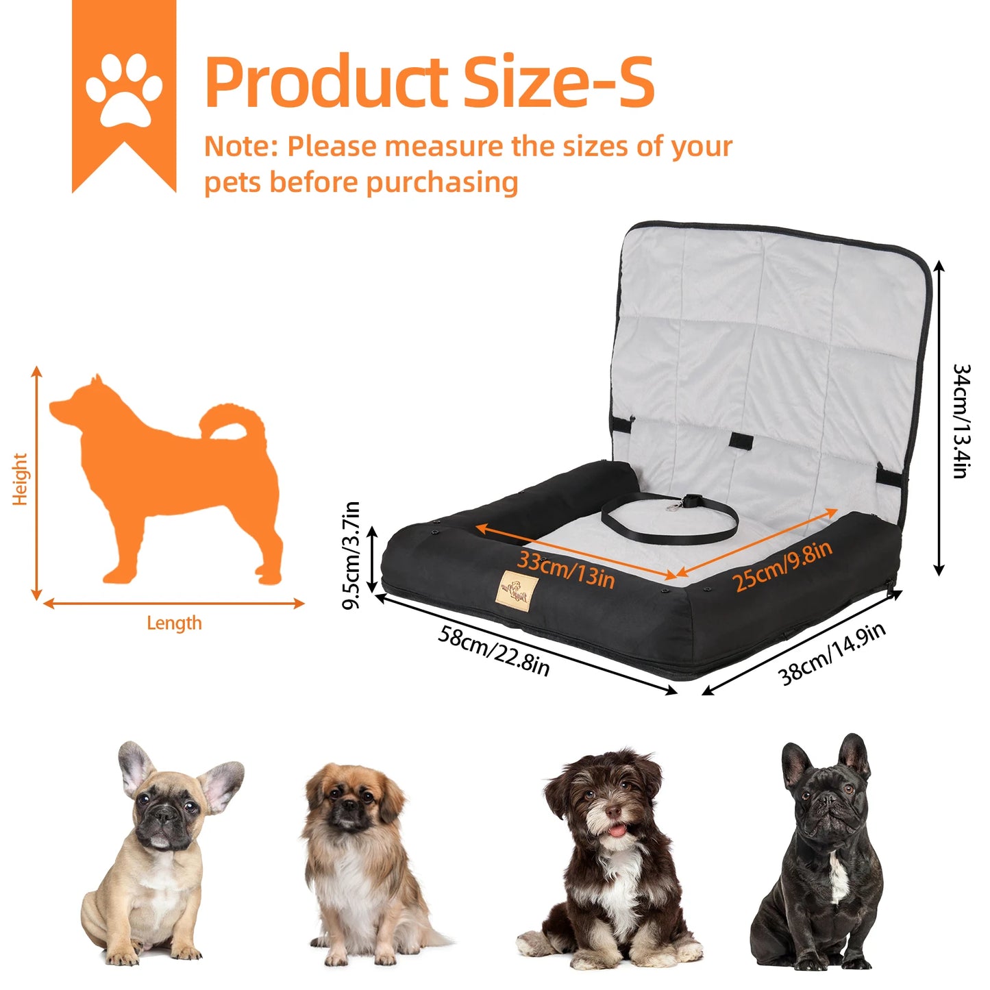 Borwart Portable Pet Car Seat Bed With Waterproof Safety Belt