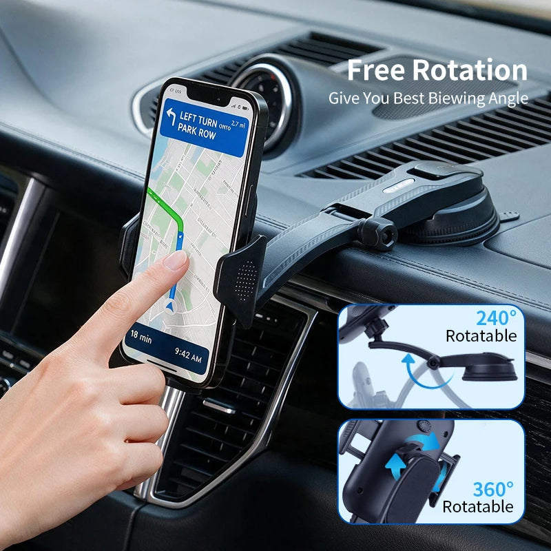 Upgraded Car Phone Holder - Adjustable Arm with Ergonomic Grip, Strong Suction Cup and Elliptical Design, Compatible with iPhone, Samsung, Android Smartphones, General Motors, Fashion Accessories, Texture Anti slip Pad