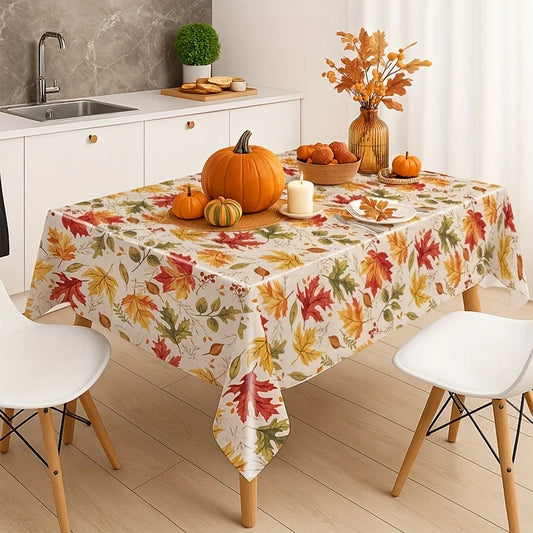 Thanksgiving Maple Leaf Tablecloth Machine Washable Polyester Holiday Decor