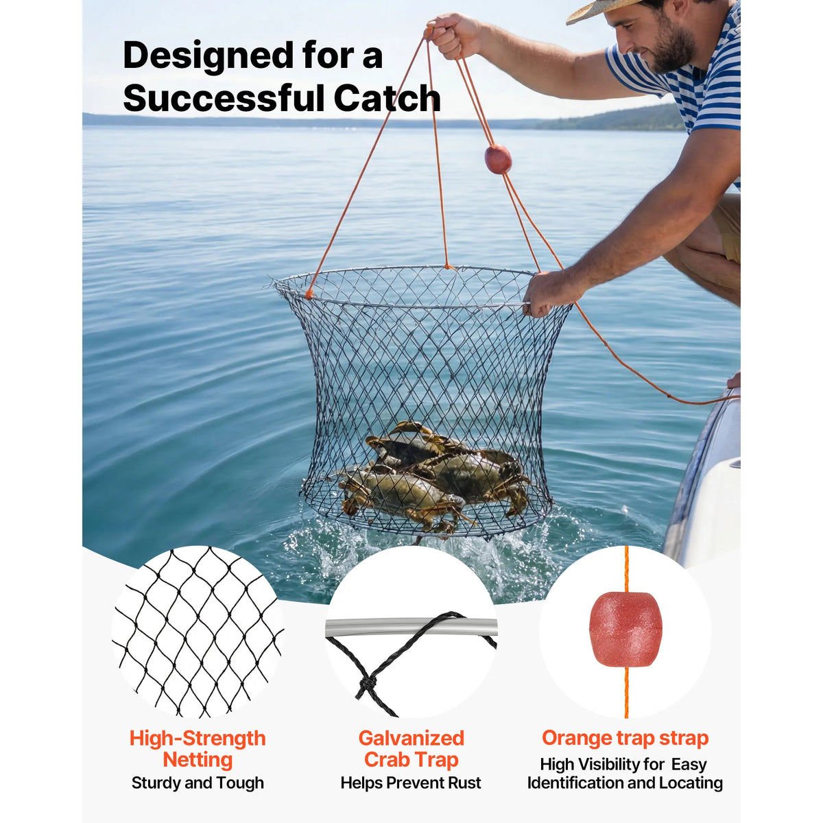Galvanized Double Ring Foldable Crab Trap Fishing Kit With Gauge