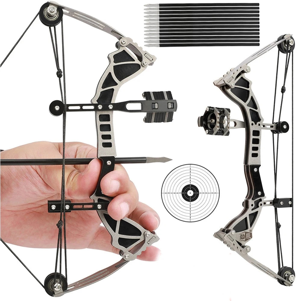 Pocket Mini Compound Bow 12lbs 9.5 Inch Pulley Design with 12pcs Arrows 20m Range for Adults Teens Outdoor Shooting Practice Games