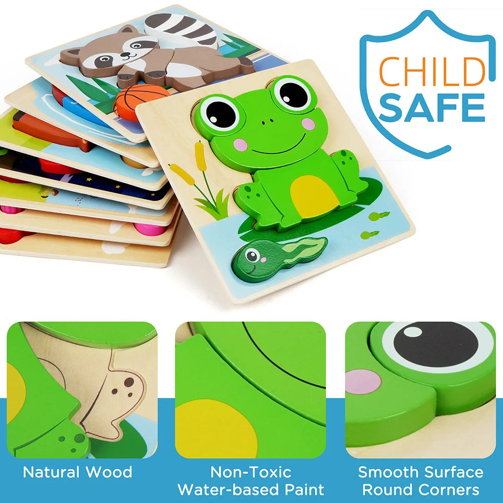 Educational Animal Wooden Puzzles Learning Toys For Toddlers