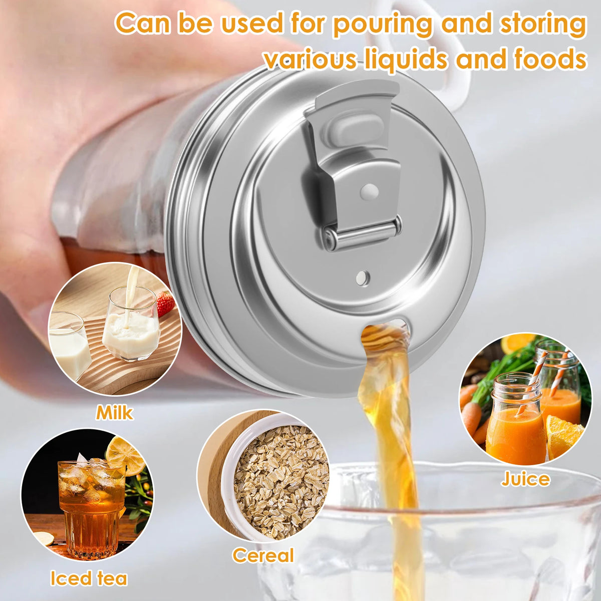 Stainless Steel Mason Jar Sealing Caps With Pour Nozzles