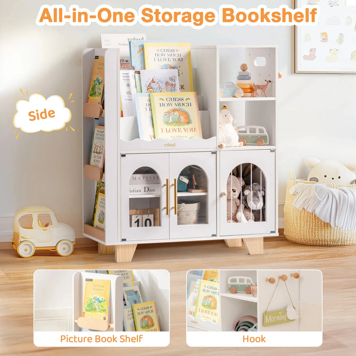 Robud Kids Wooden Bookshelf With Storage And Toy Organizer