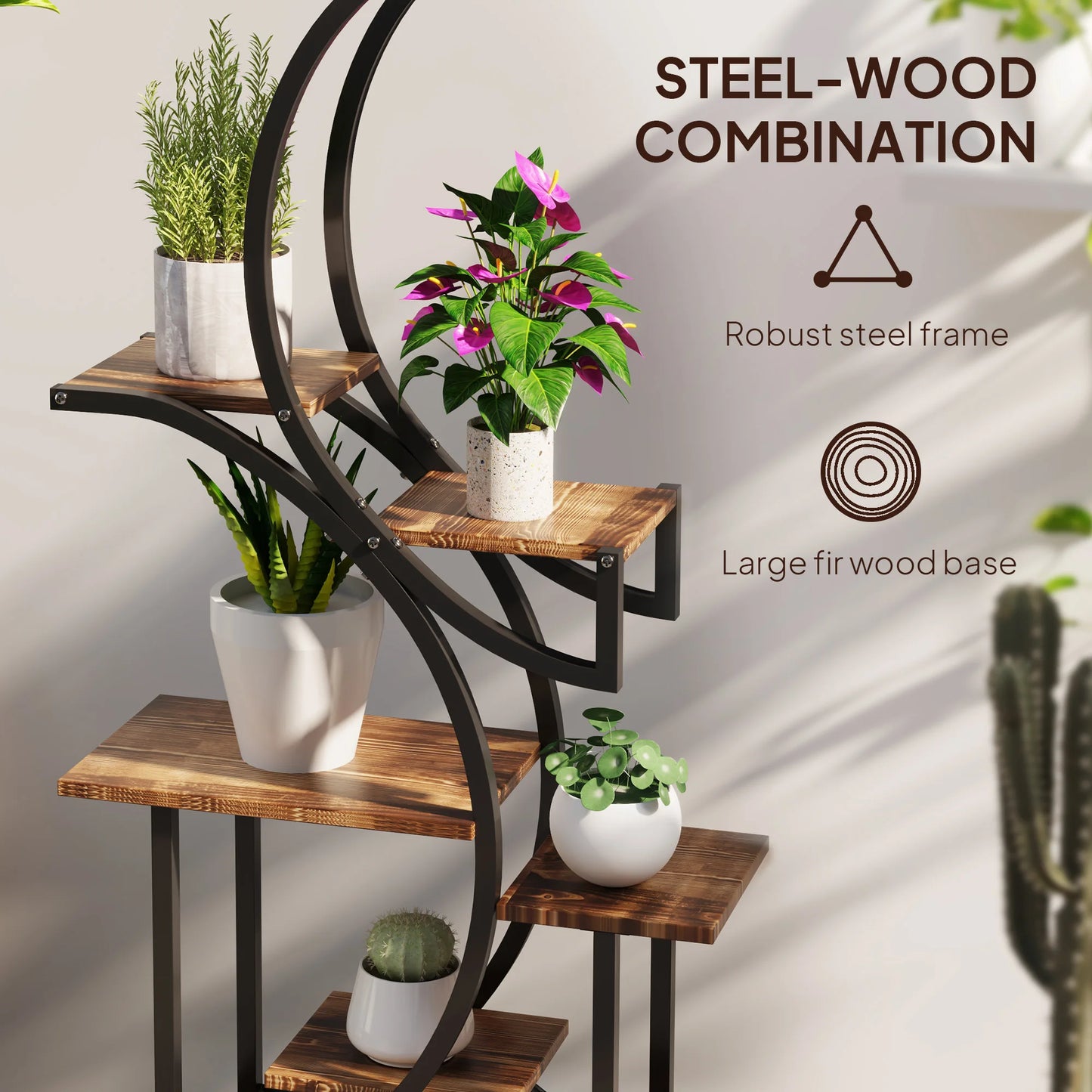 8-Tier Plant Stand, 62inch S-Shaped Plant Stands, Carbonized Treatment