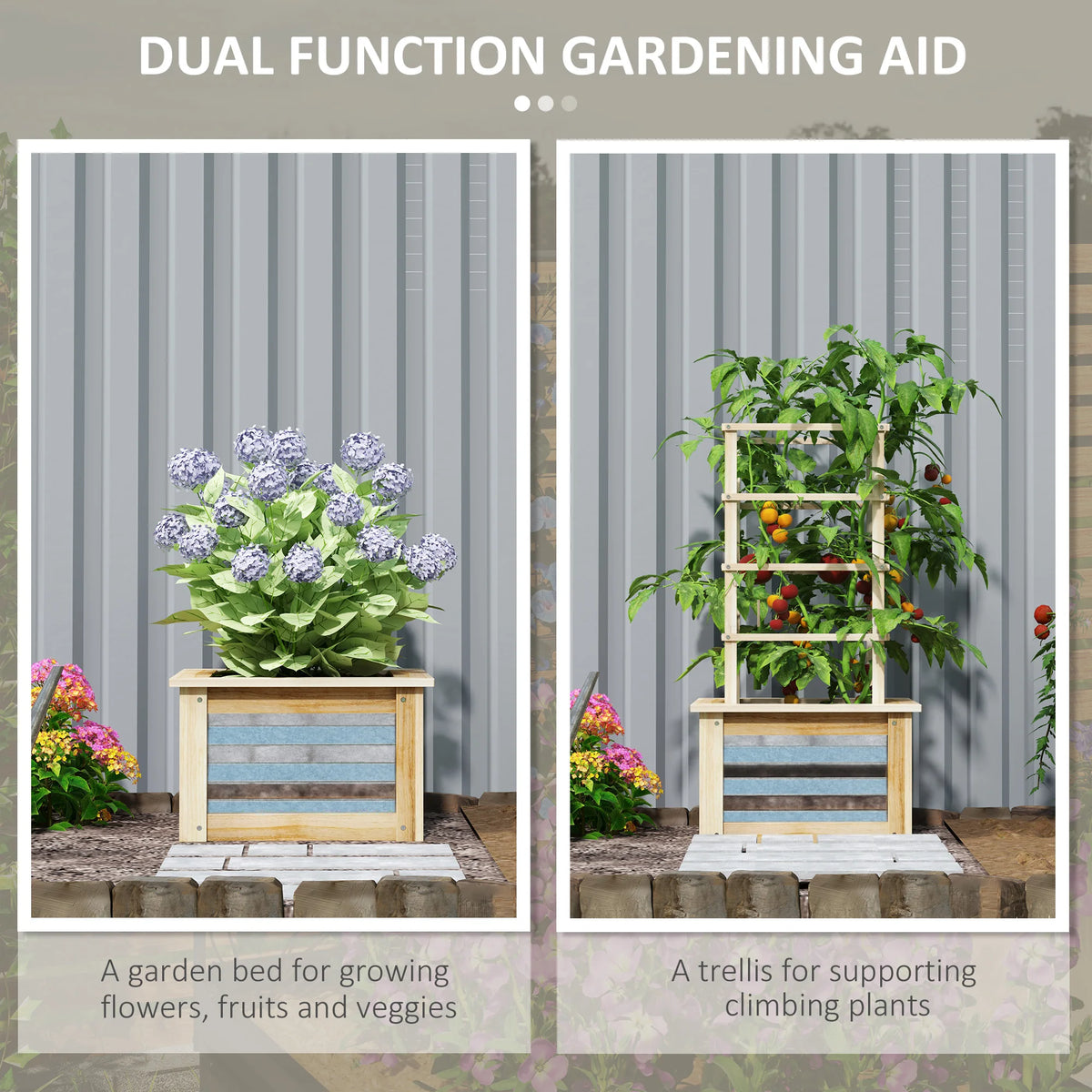 Outdoor Planter with Trellis Wooden Planter Box, Natural Wood