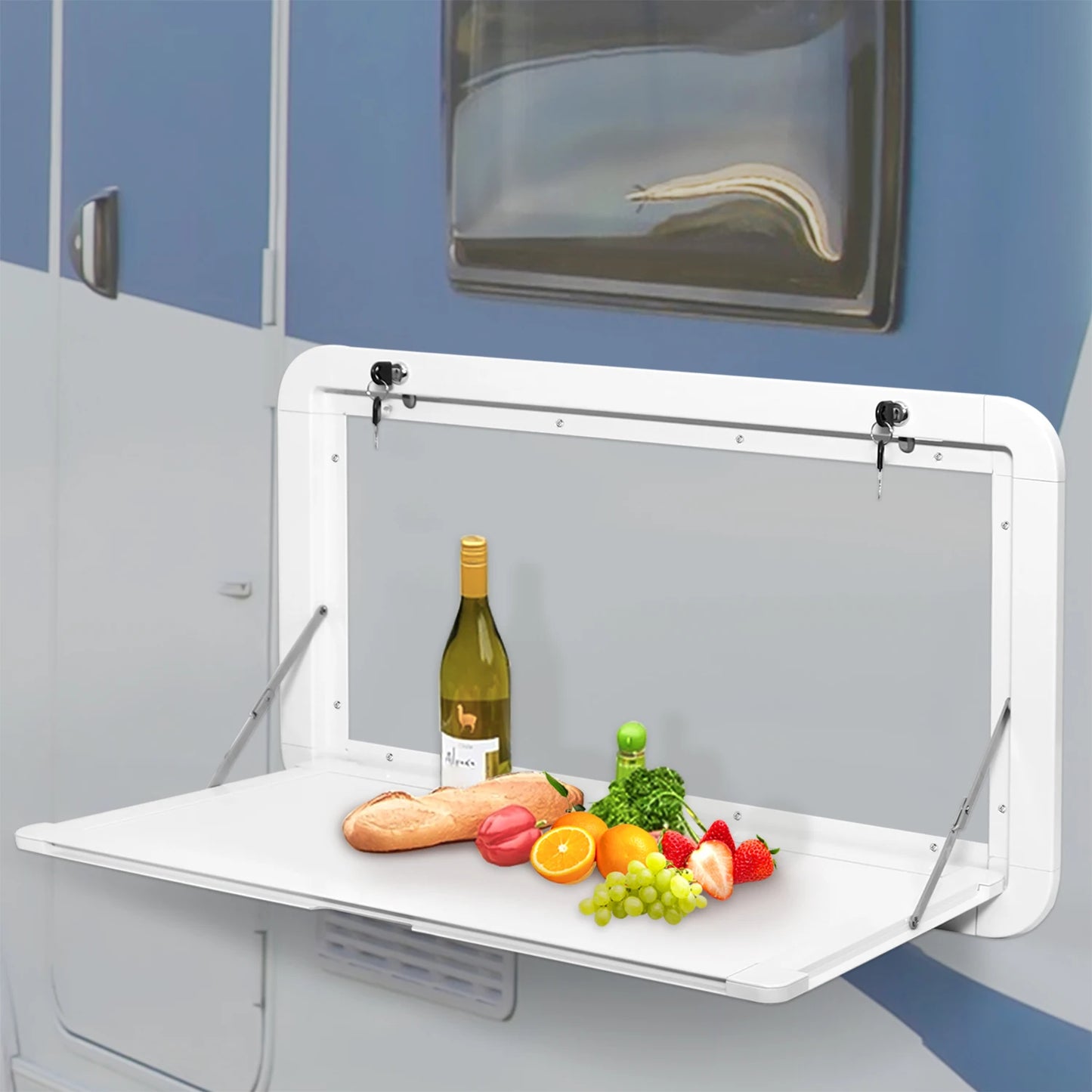 Foldable RV Wall Mount Table 600x420mm Aluminum Lockable Picnic Table for Camper Motorhome RV Space Saving Design