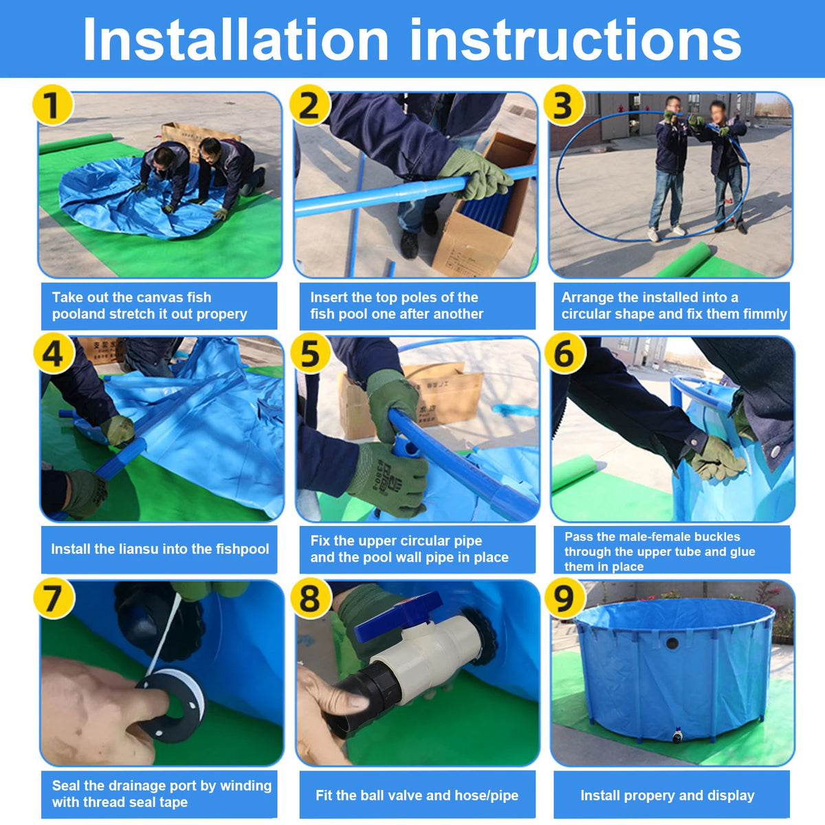 Portable Foldable PVC Fish Pond With Metal Frame Stand