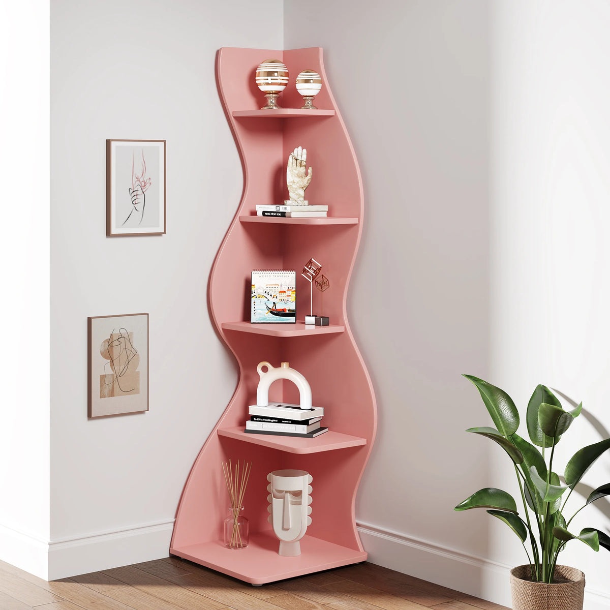 Tribesigns Modern Wooden Corner Bookshelf Wall Mounted Storage Rack