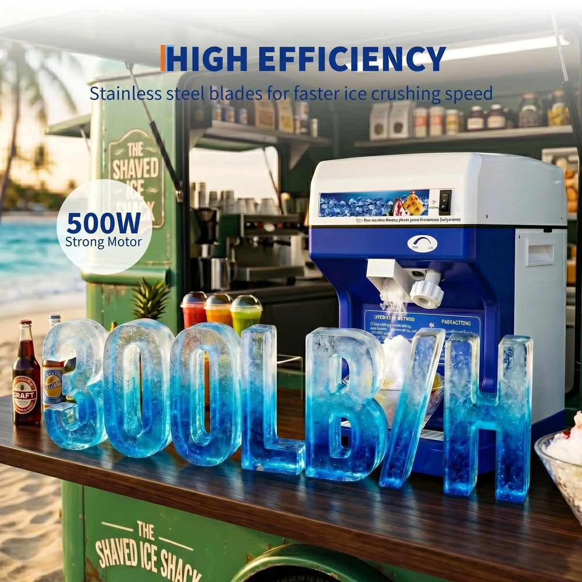 Commercial Shaved Ice Maker, 300 Lbs/Hr Electric Ice Shaver Machine with 8L Large Hopper, 1500RPM Stainless Steel Snow Cone Maker & Ice Crusher, Adjustable Ice Texture for Home & Business