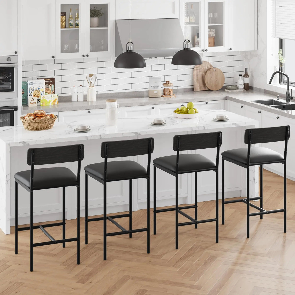 Heavy Duty Bar Stools With PU Leather Backrests And Footrests