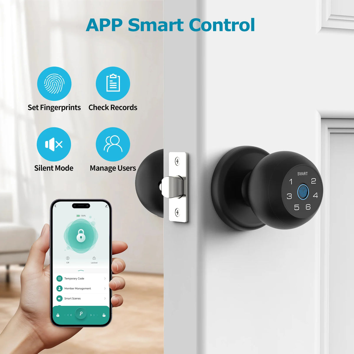 Viladepot Bluetooth Fingerprint Smart Lock With App And Emergency Power