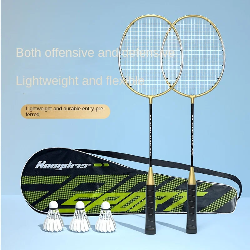 Black Gold Iron Alloy Badminton Rackets Ultra-light Durable Double Badminton Racket Set For Adults With Carrying Bag By Beginner