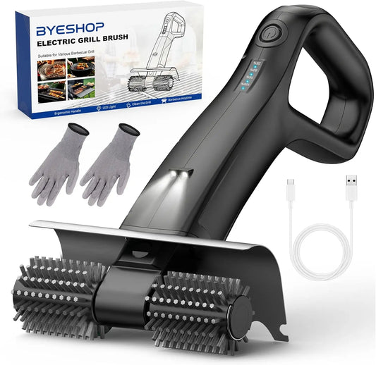 2026 Electric Grill Brush with 2 Brush Heads, 800RPM 25kgf High Torque BBQ Cleaner, 3500mAh Battery, 180 Mins Long Runtime, Extended Handle, Works as Grill Scraper for Tough Grease