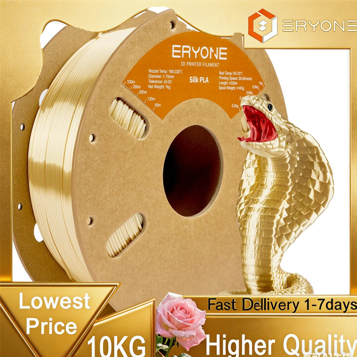 Eryone Silk PLA 3D Printer Filament Premium Shiny Finish
