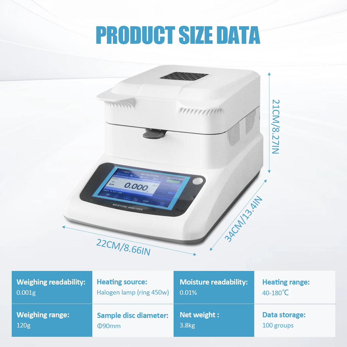 Moisture Analyzer, 0.001g Accuracy Grain Moisture Meter, 120g Capacity Lab Moisture Analyzer Meter with RS232 Interface for Rapid Moisture Test