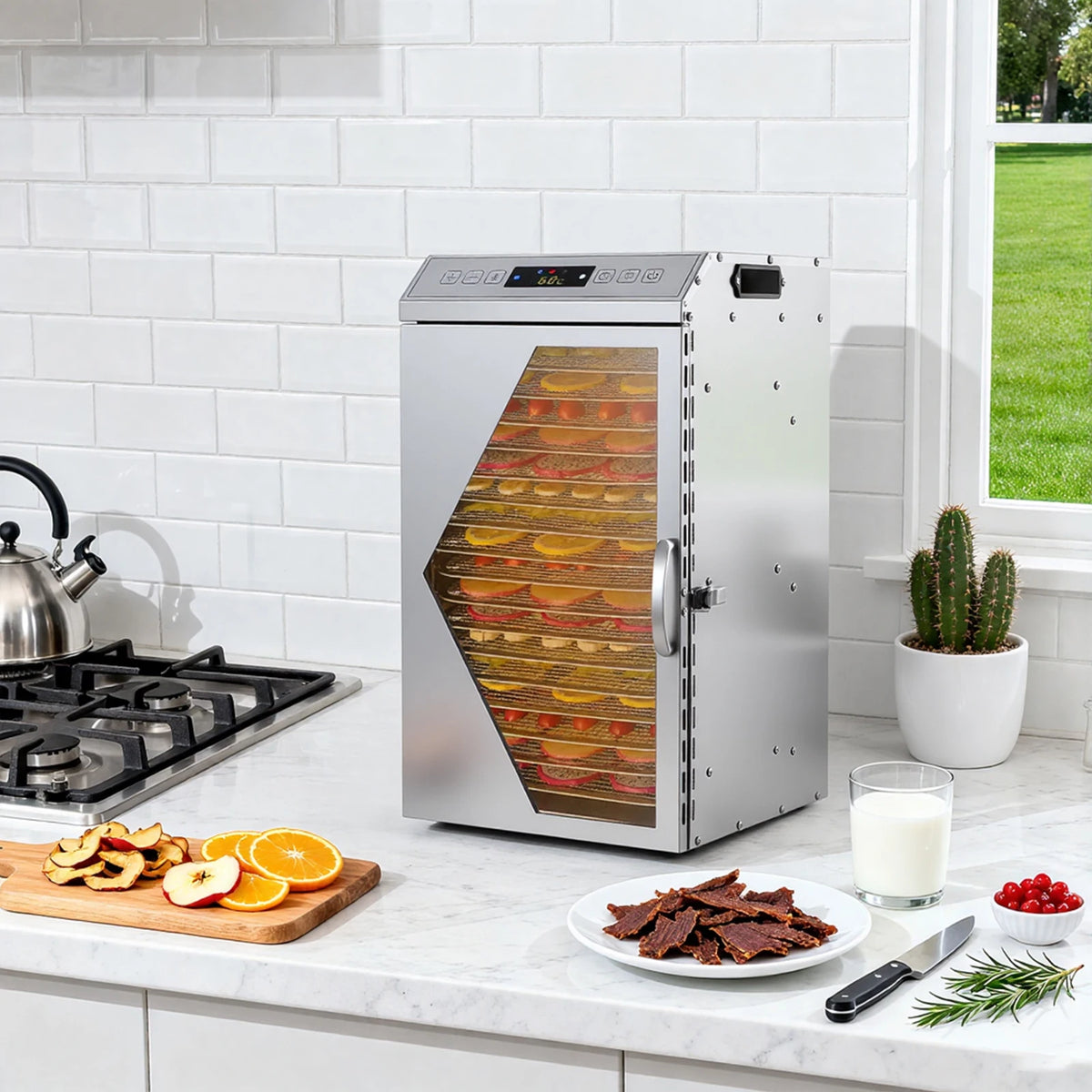 Stainless Steel Electric Food Dehydrator With Adjustable Thermostat