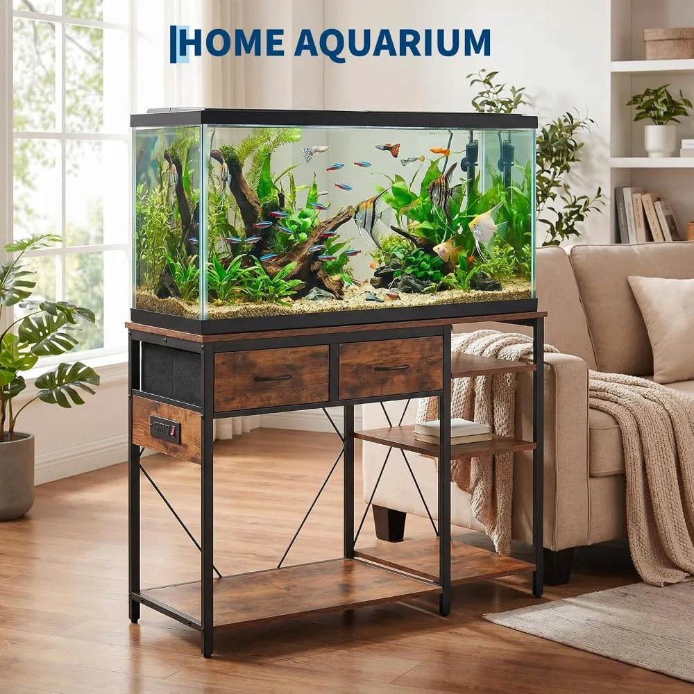 Dual Tank Aquarium Stand with Built In Power Outlets