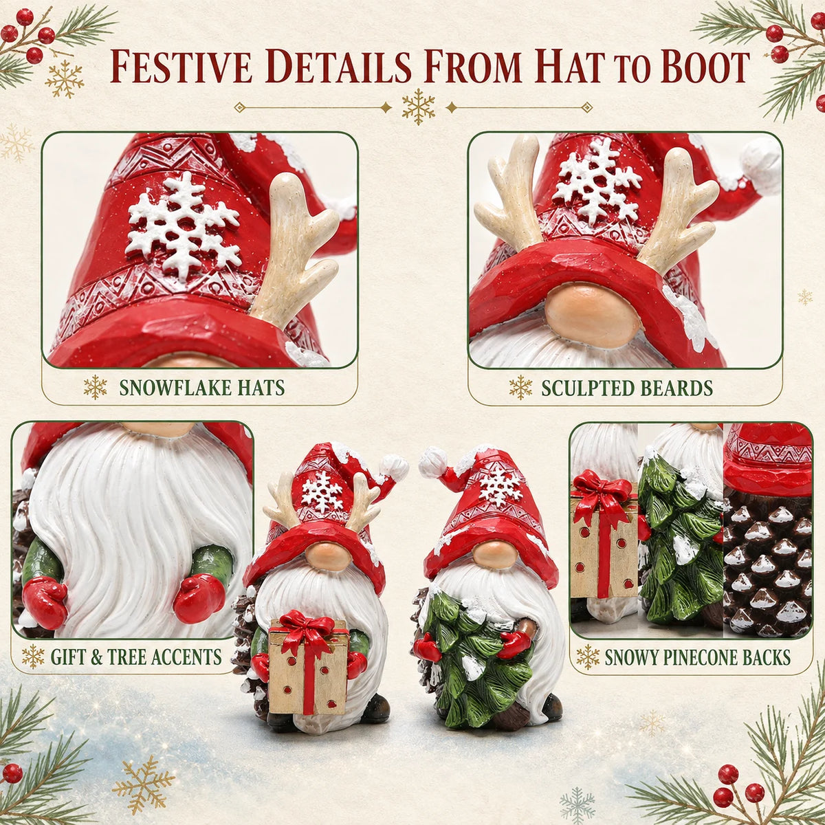 Hodao Nordic Resin Christmas Gnome Figurine Set Tabletop Decor