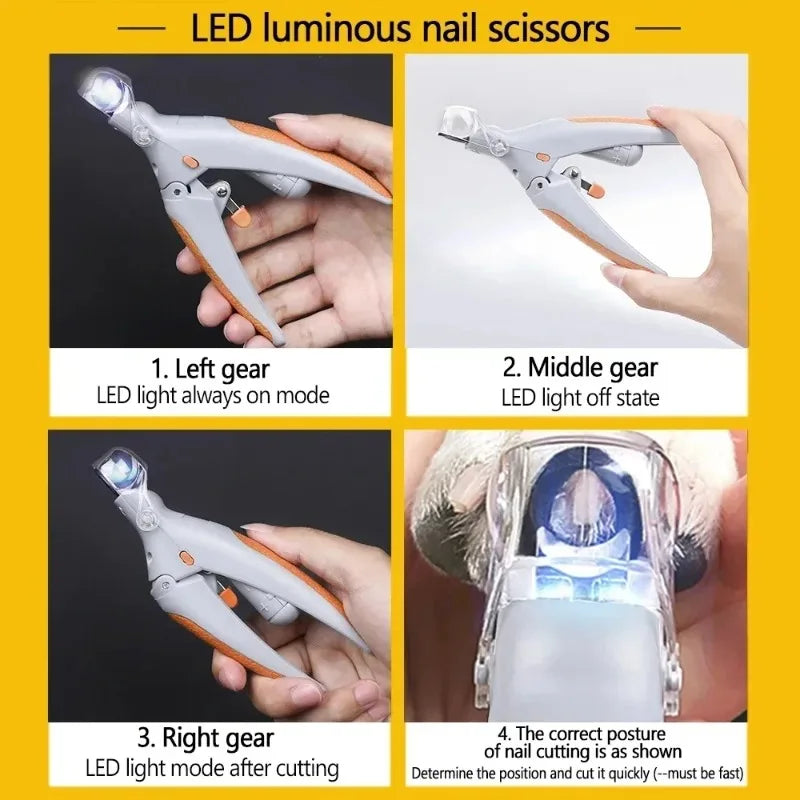 LED Pet Nail Clippers With Safety Light For Dogs Cats