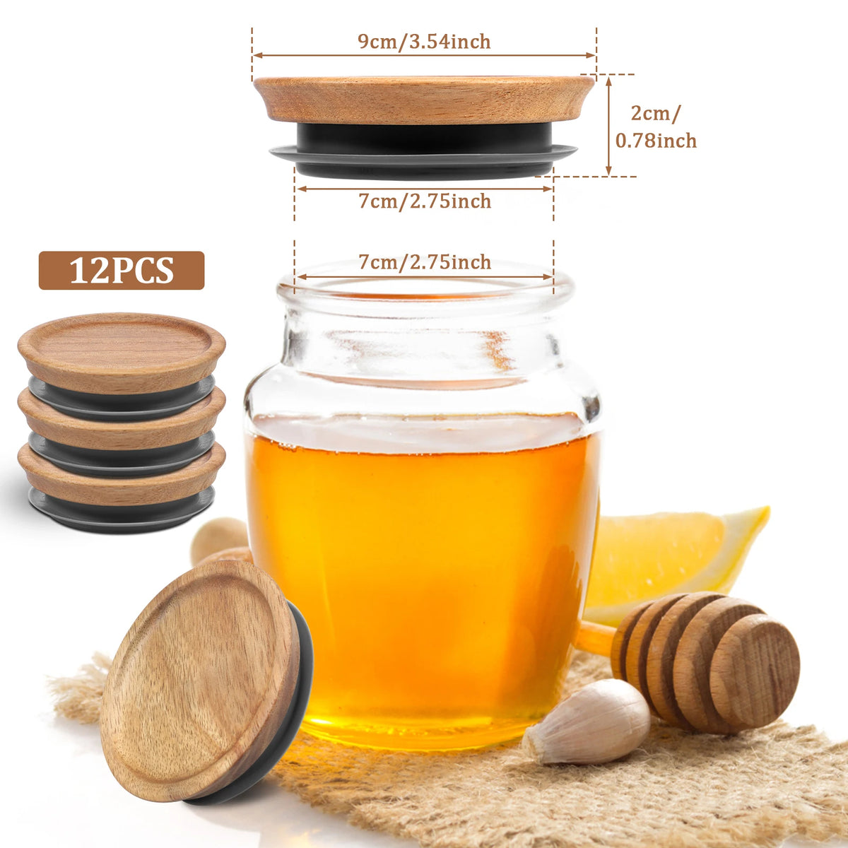 Airtight Acacia Wood Canning Lids With Silicone Jar Seals