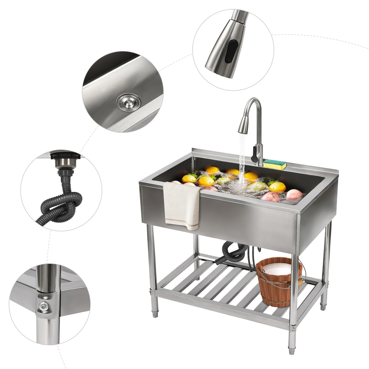 Stainless Steel Utility Sink With Faucet And Drainboard
