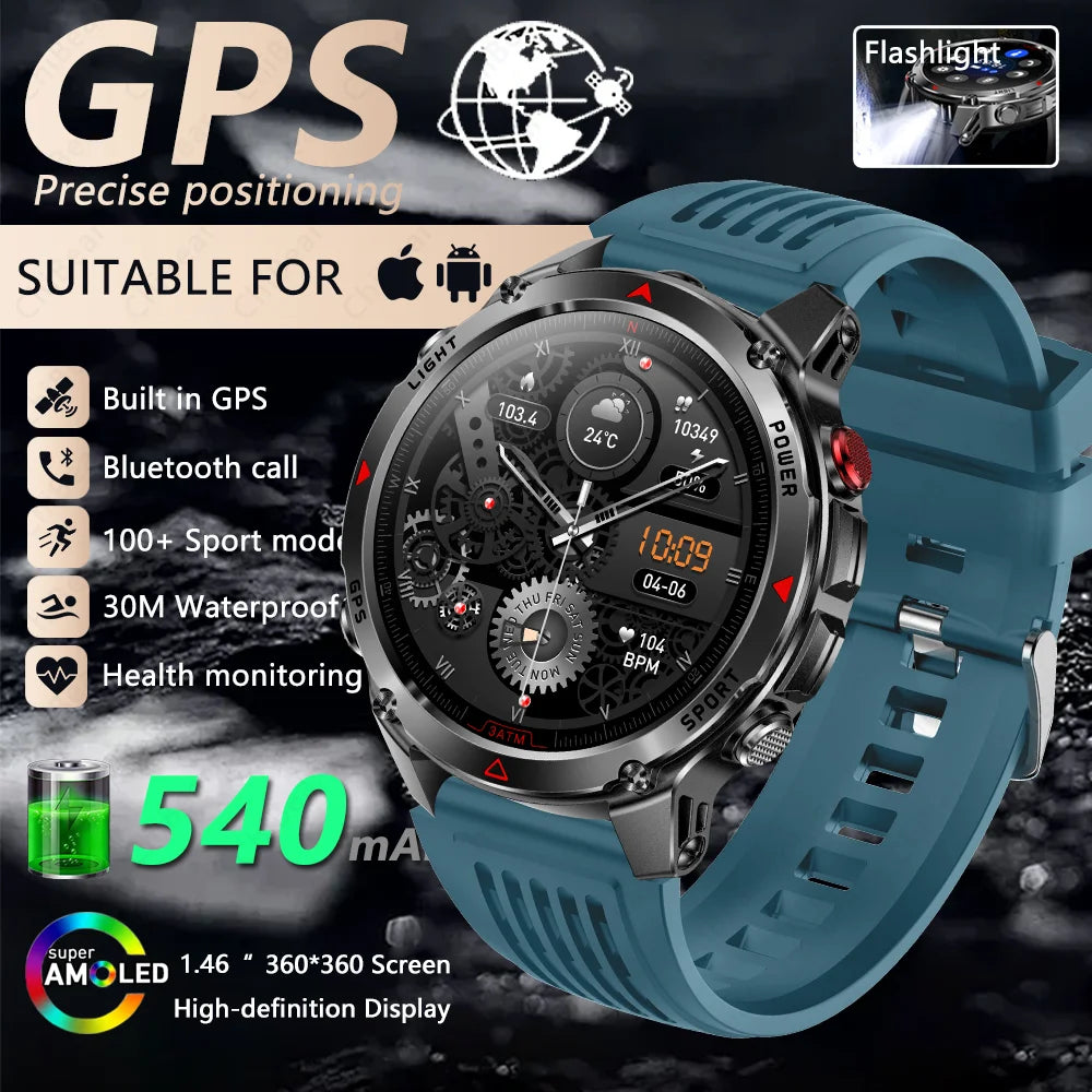 2026 New GPS Map Navigation Smart Watch Men Women Amoled Screen 3ATM Waterproof Sports Compass Health Bluetooth Call Smartwatch