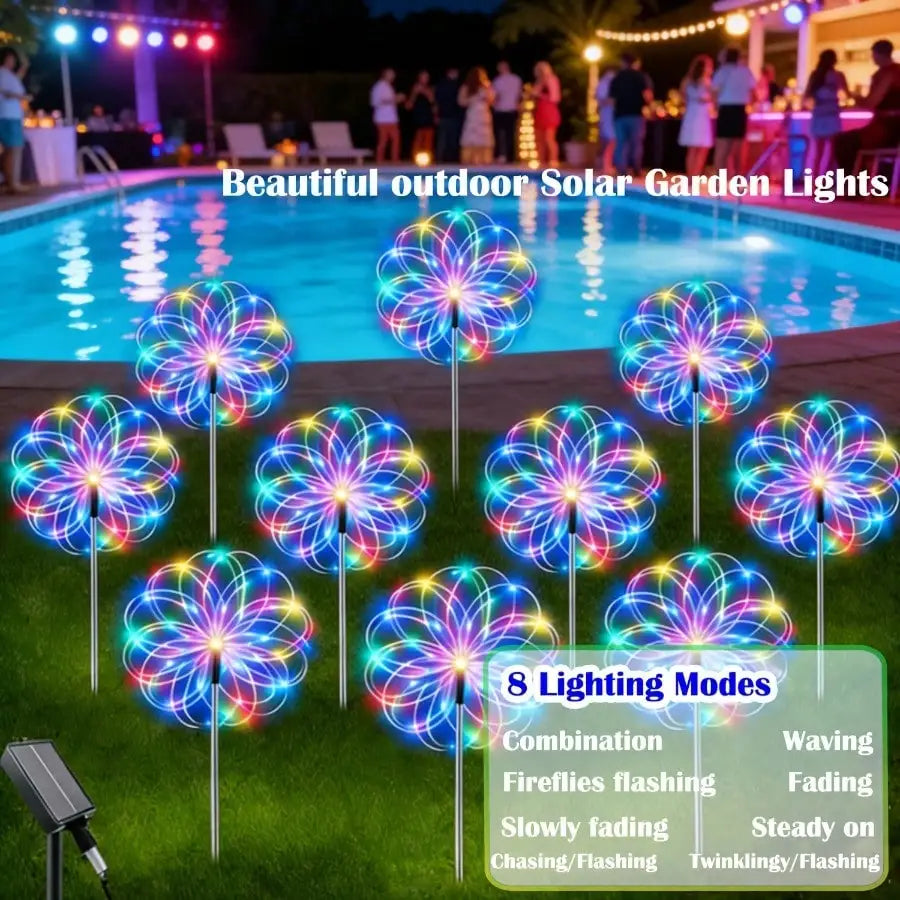 Solar Powered LED Firework Garden Lights Eight Modes IP65 Rated