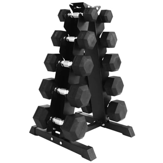 Rubber Coated Hex Dumbbell Weight Set With Storage Rack
