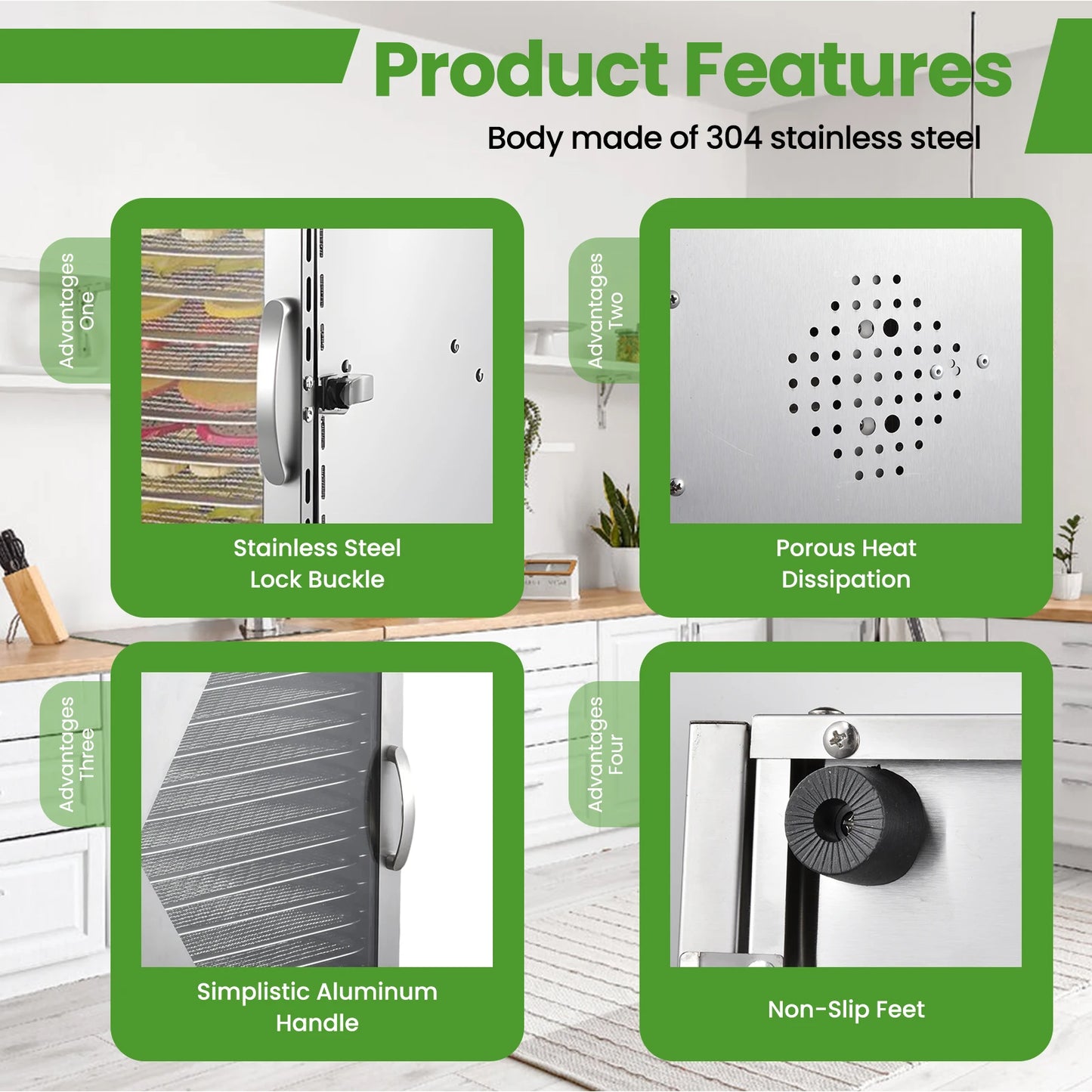 Stainless Steel Electric Food Dehydrator With Adjustable Thermostat