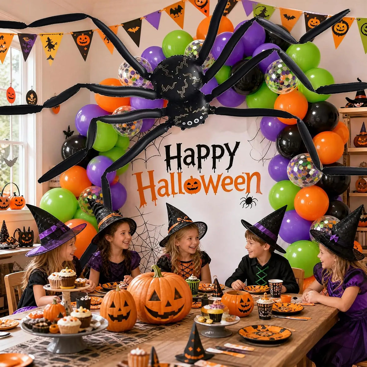 Halloween Balloon Arch Kit With Giant Spider Foil Balloons