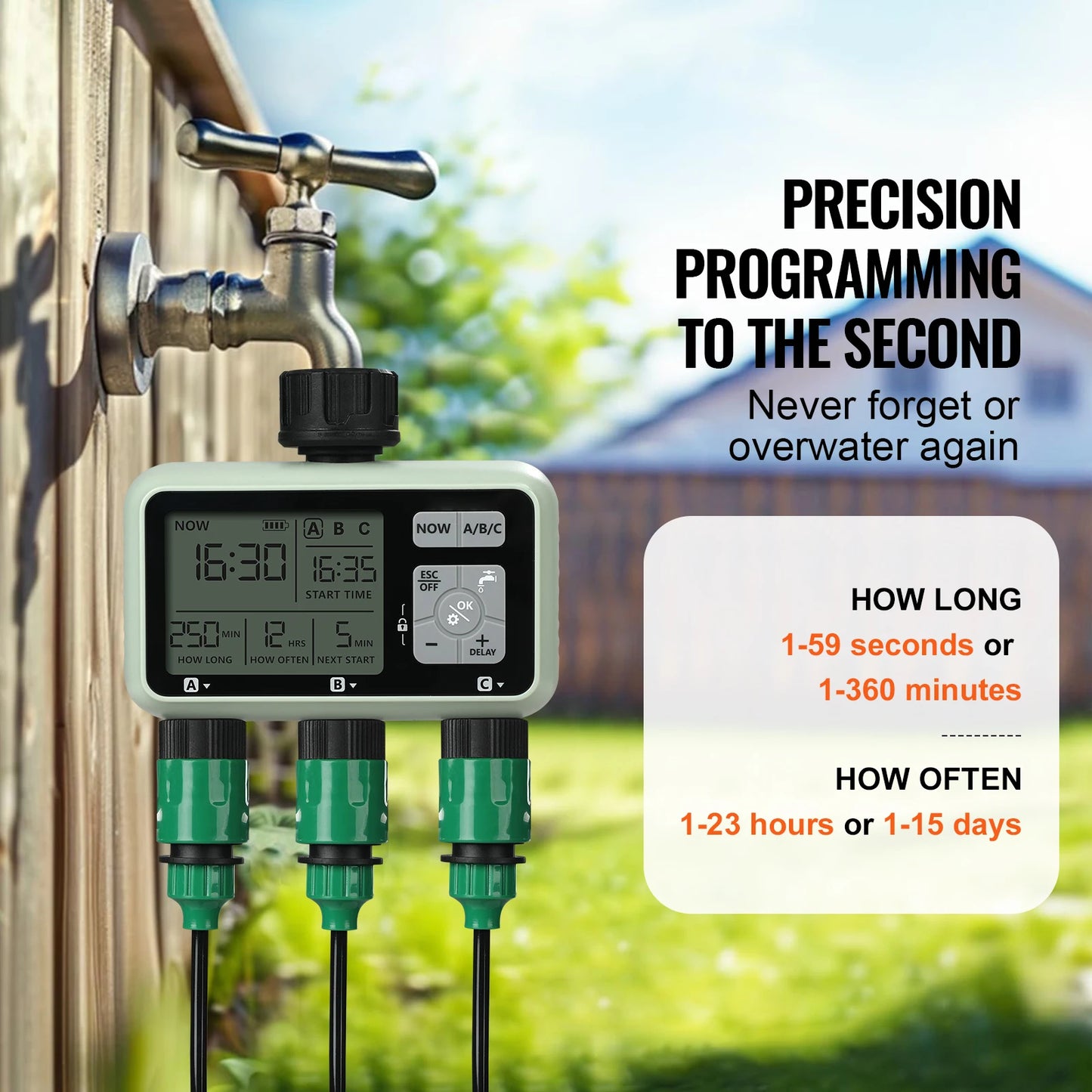 SucceBuy 3 Outlet Water Timer LCD Display Rain Delay Mode