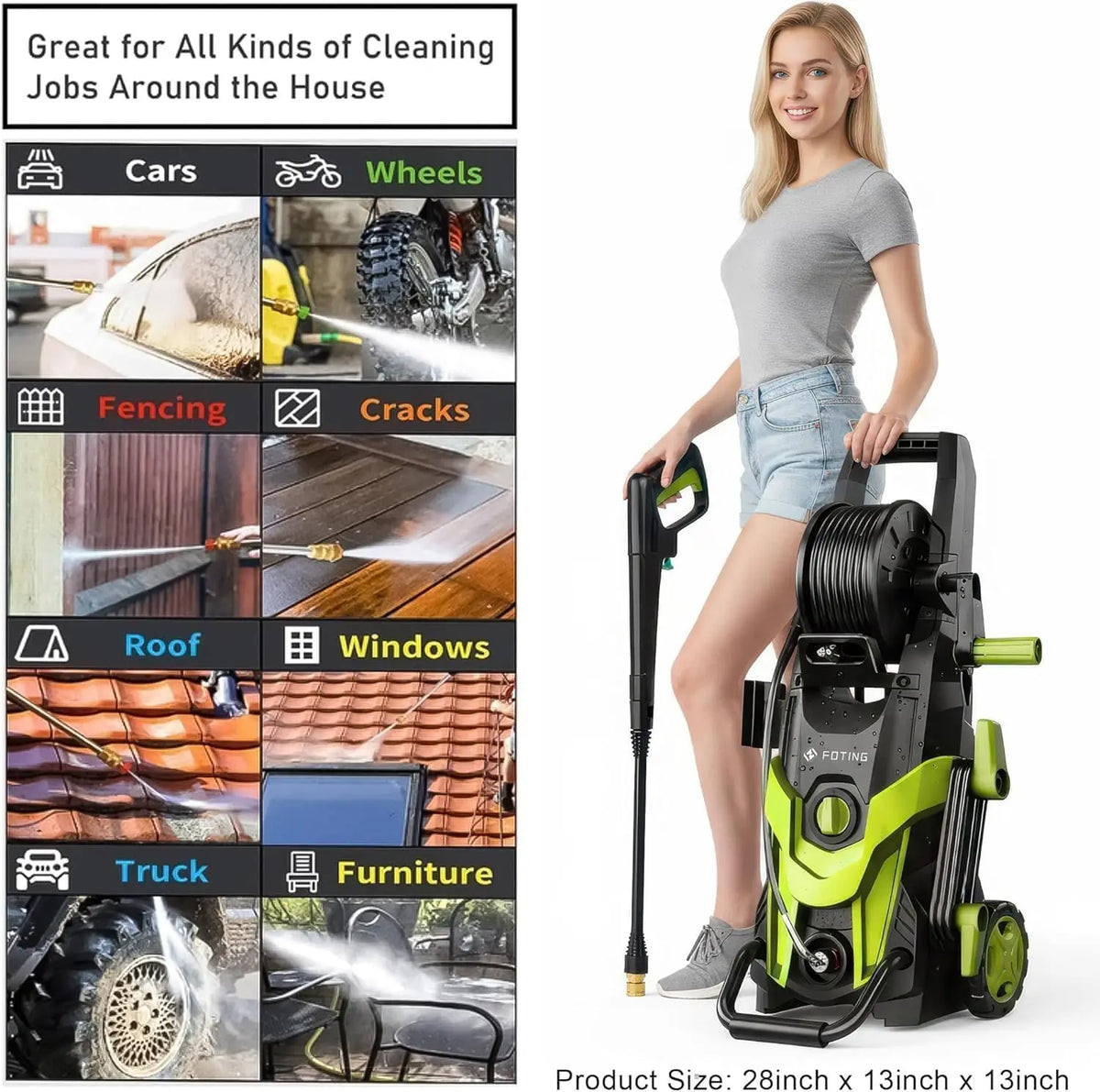 Pressure Power Washer 4800PSI with 4 Quick Connect Nozzles,Inlet Hose & Filter, Foam Cannon for Cars/Fences/Driveways/Patios/Home