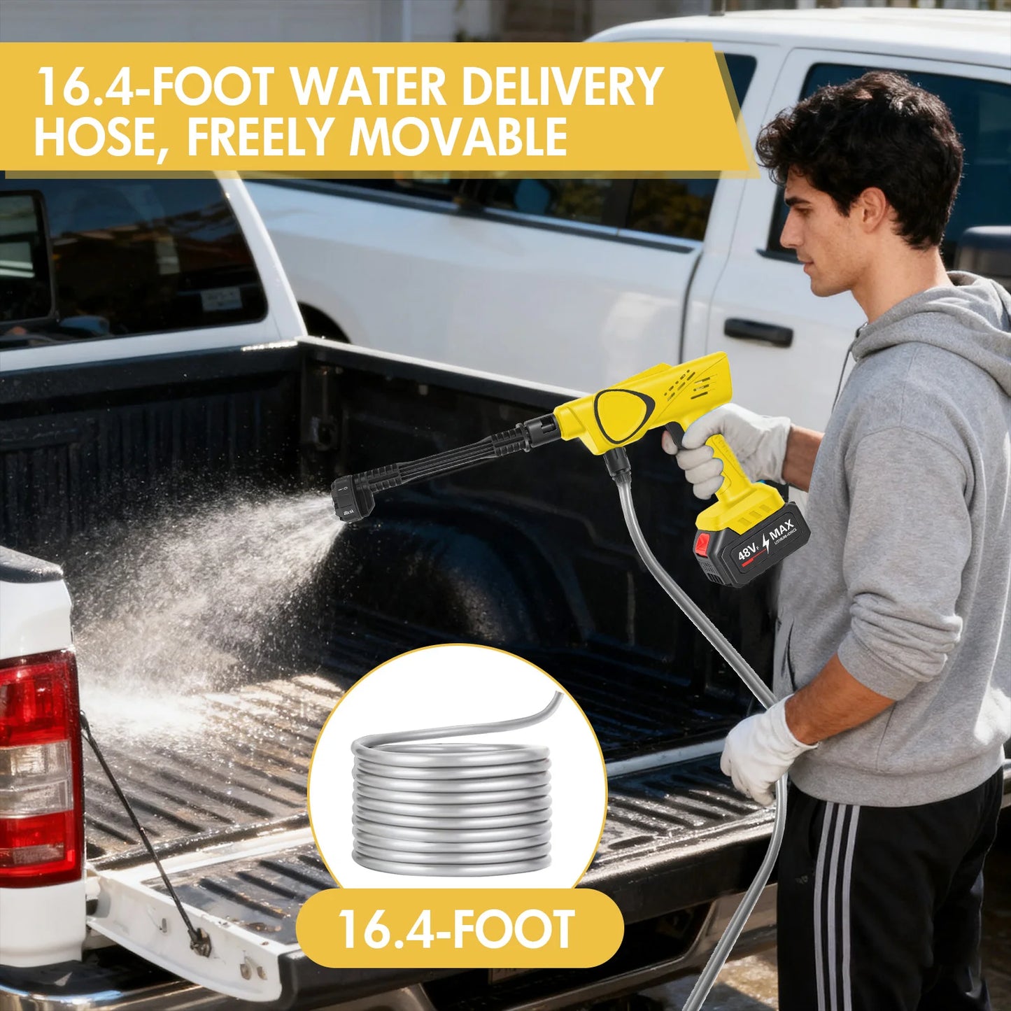 Cordless Electric High-Pressure Cleaner Washer Water Spray Gun Brushless 970PSI with 6-in-1  Nozzle 21V 4.0Ah Battery and Hose