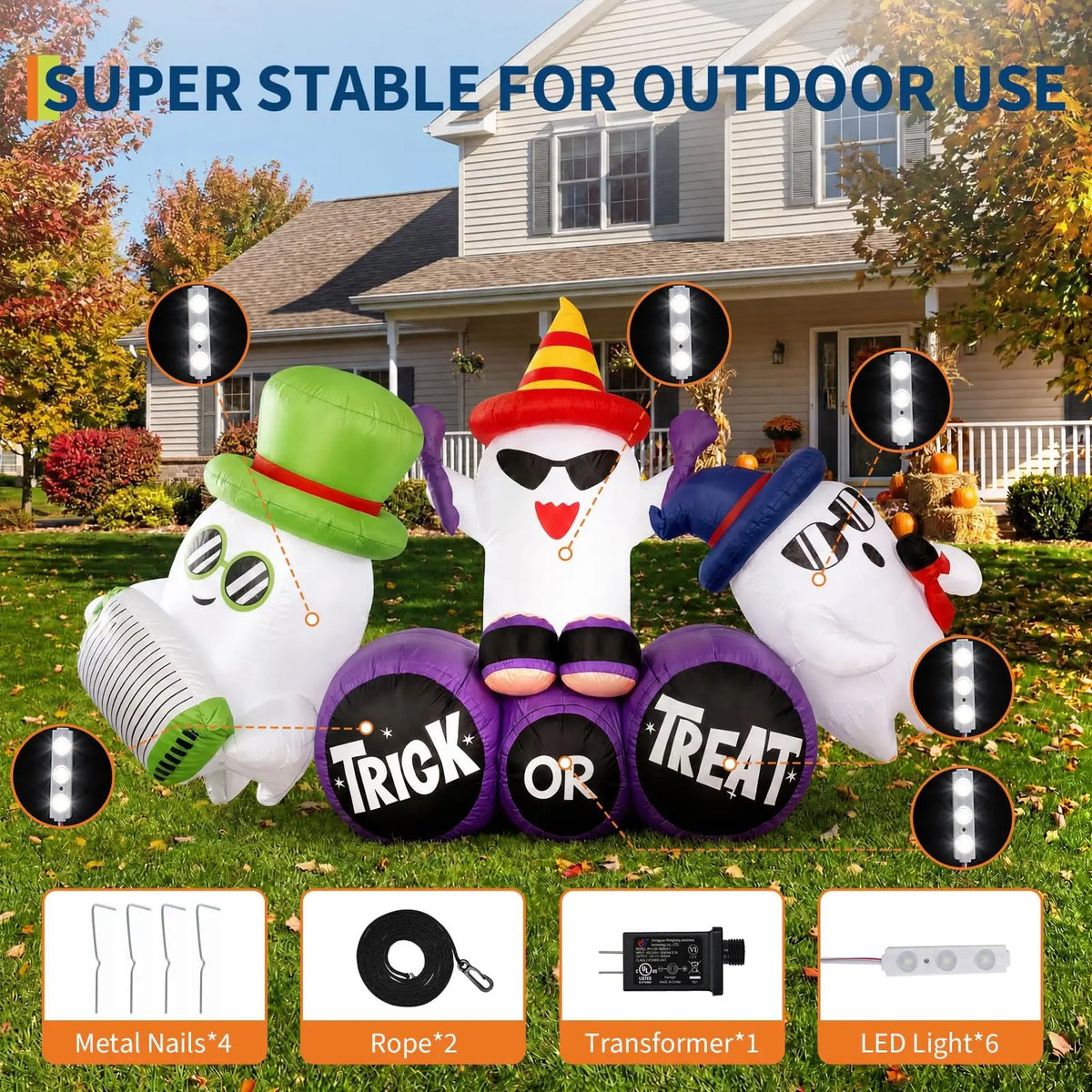 Halloween Inflatable Ghost Decoration With LED Lights For Outdoor Yard Decor