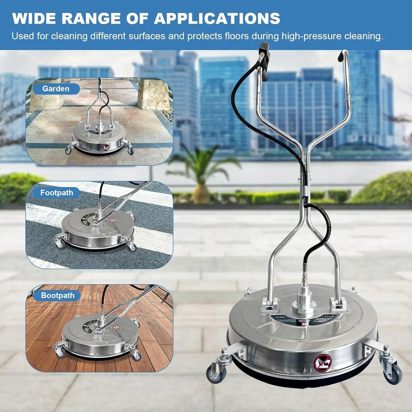 20" Pressure Power Washer Surface Cleaner 4600PSI with 4 Wheels & Dual Handles 3/8" Quick Connect for Concrete Driveway Sidewalk